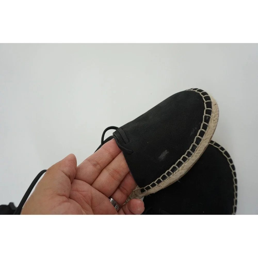 Eileen Fisher Lace Leather Espadrille Flats Minimalist Suede Ankle Tie Black 8.5